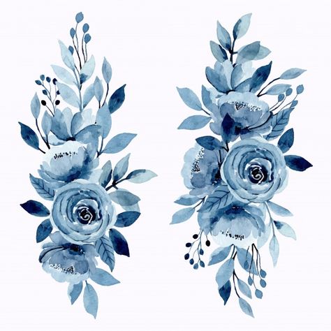 Blue floral watercolor bouquet set Premi... | Premium Vector #Freepik #vector #flower #watercolor #floral #blue Blue Flower Watercolor, Draw Flowers Watercolor, Blue Floral Background, Blue Watercolor Flowers, Blue Decorations, Blue Flowers Bouquet, Indigo Flower, Blue Watercolor Floral, Watercolour Texture Background