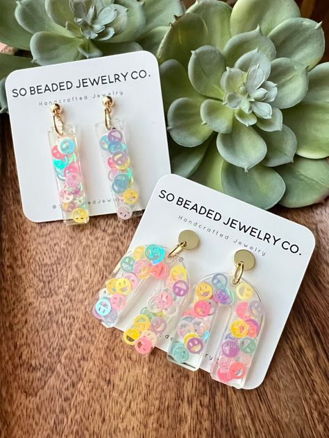 Excited to share this item from my #etsy shop: Smiley face Dangle Earrings | Rainbow | Resin | pastel Cheap Fun Resin Earrings, Cute Resin Earrings At Affordable Price, Cheap Multicolor Resin Earrings, Funky Resin Earrings, Smiley Face Clay Earrings, Uv Resin Craft Ideas, Summer Resin Earrings, How To Make Resin Earrings, Resin Earrings Ideas