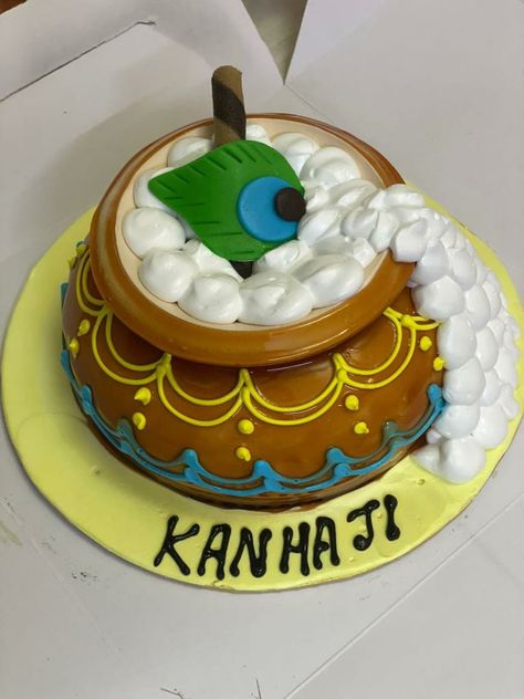 Matki Cake For Janmashtami, Janmashtami Cake Ideas, Cake Cream Decoration, Decoration For Party, Janmashtami Decoration, Bakery Design Interior, Simple Cake Designs, Happy Janmashtami, Lakshmi Images