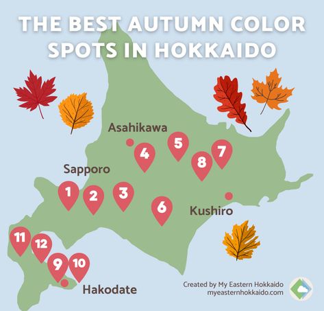 Hokkaido Autumn Itineraries & 12 Best Spots for Autumn Colors Hokkaido Japan Autumn, Hokkaido Autumn, Hokkaido Itinerary, Hokkaido Travel, Japan Autumn, Beautiful Places In Japan, Asahikawa, Hakodate, Hokkaido Japan