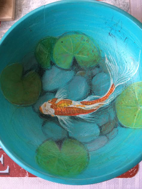 Ceramics Bowl, Koi Fish Drawing, Pond Painting, Diy Pottery Painting, Ceramic Art Sculpture, Scenery Paintings, Pottery Painting Designs, Keramik Design, Fish Drawings