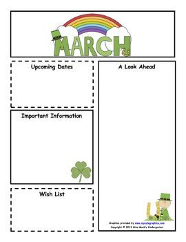 Customizable March Newsletter - Color & B Teacher Papers, Preschool Templates, Preschool Nutrition, Classroom Learning Centers, March Newsletter, News Letters, Class Newsletter, Preschool Newsletter Templates, Preschool Newsletter