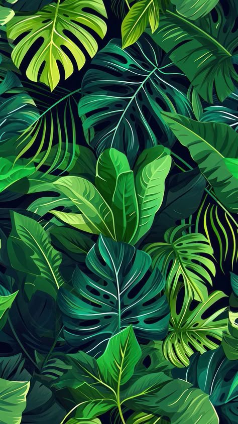 Tropical Botanical Illustration, Leaves Background Aesthetic, Hojas Aesthetic, Safari Background, Bird Of Paradise, Balcony Garden Diy, Jungle Plant Illustration, Tropical Jungle Illustration, Tropical Rainforest Background