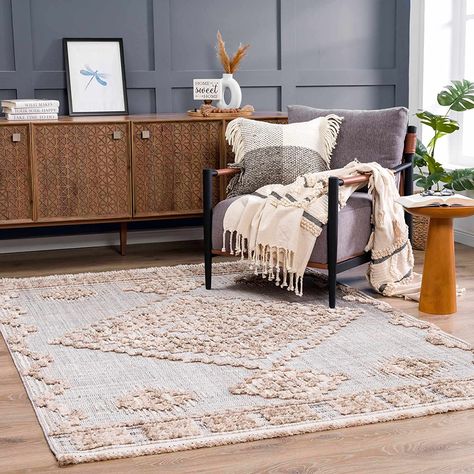 High Low - High Pile Carpet - Cream, Beige, Brown, Beige - 5'3" x 7' Farmhouse Area Rugs, Modern Moroccan, Rug Size Guide, Bedroom Area Rug, Farmhouse Living, Beige Area Rugs, Outdoor Area Rugs, Bedding Collections, Home Rugs