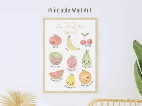 Fruit of the Spirit Wall Art Printable Poster | Christian Nursery Decor | Christian Nursery Gift | Christian Artwork Poster, Art Print Fruits Of The Spirit Decor, Cute Fruit Drawings, Fruits Of The Spirit Printable, Fruit Drawings, Christian Nursery Decor, Poster Christian, Christian Nursery, Nursery Decor Inspiration, Scripture Decor