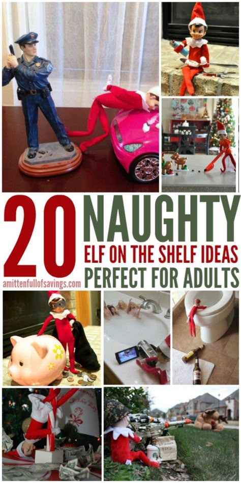 20 Naughty Elf on the Shelf Ideas for Adults Elf On Shelf Inappropriate Funny, Elf On The Shelf Inappropriate, Evil Elf On The Shelf, Inappropriate Elf On The Shelf, Evil Elf, Elf Shenanigans, Bad Elf, Shelf Inspiration, Elf Funny