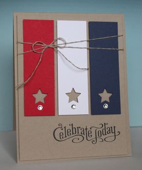 This is a card we made at my stamp classes last week - So fun for a 4th of July card!! I was inspired by a sneak peek of a picture HERE ... Patriotic Christmas Cards, Military Cards, Patriotic Christmas, Star Cards, Paper Crafts Cards, Creative Cards, Cool Cards, Paper Cards, Simple Cards