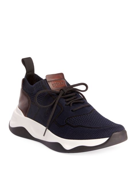 BERLUTI MEN'S SHADOW STRETCH-KNIT/LEATHER SNEAKERS. #berluti #shoes Knitted Sneakers, Berluti Shoes, Paris Shoes, Sock Sneakers, Knit Sneakers, Luxury Sneakers, Platform Heels Chunky, Platform Heel, Futuristic Architecture