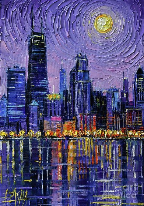 Landscape City Painting, Mona Edulesco, City Landscape Painting, Skyline Painting, Canvas For Beginners, Abstract City, Scenery Paintings, Soyut Sanat Tabloları, City Painting