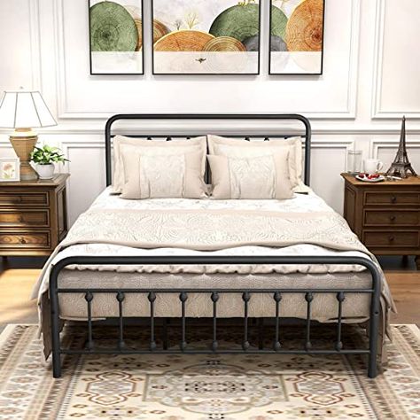 AmazonSmile: DUMEE Black Metal Bed Frame Queen Size with Headboard and Footboard Metal Platform Slats Support,Textured Black: Furniture & Decor Black Metal Bed Frame, Bed Frame Queen, Black Metal Bed, Metal Platform Bed Frame, Iron Bed Frame, Bed Frame With Headboard, Full Size Bed Frame, Steel Bed, Full Bed Frame