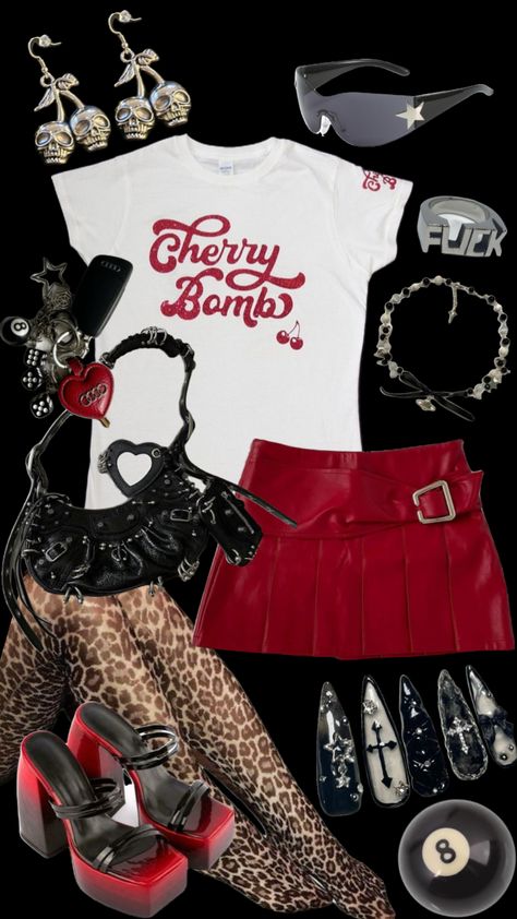 #rockstargf #rockstargirlfriend #outfitinspo #cherrybomb #hot #darkfeminine Inspiration For Women, Outfit Red, 2000s Fashion Outfits, Red Skirt, 2000s Fashion, Clothing Ideas, Lookbook Outfits, Dream Clothes, Fashion Outfit