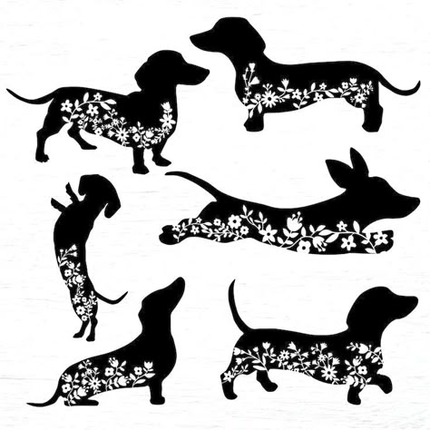 Floral Dachshund Tattoo, Dog Cricut, Dachshund Svg, Dachshund Tattoo, Dachshund Design, Dachshund Art, Dog Svg, Weenie Dogs, Dog Crafts