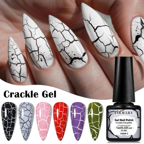 Four Lily 7ml Crackle Gel Nail Polish Hybrid Natural Dry DIY Nail Art Cracking Gel Polish Semi Permanent Soak Off Varnish Design - AliExpress Crackle Nail Polish Designs, Crackle Nail Polish, Crackle Nails, Diy Nail Art, Nail Polish Designs, Semi Permanent, Gel Nail, Gel Nail Polish, Gel Polish