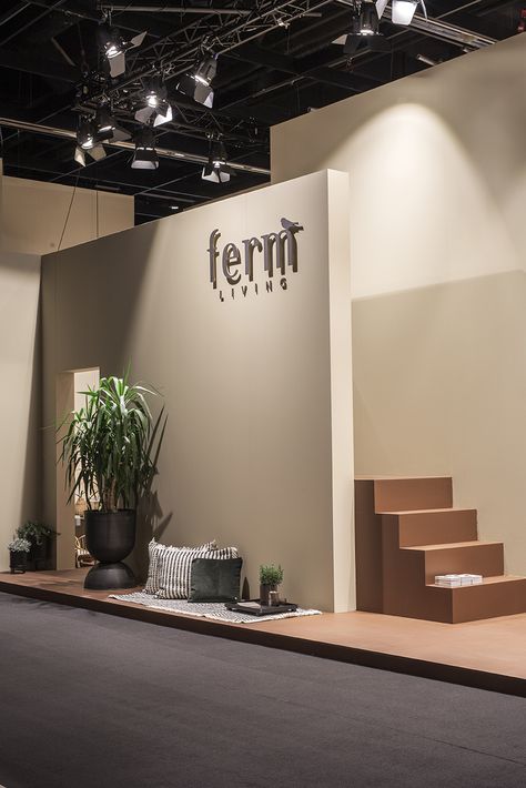 The Home by ferm LIVING at IMM Cologne '19 Interior Booth Design, Interior Design Booth Exhibition, Scandinavian Exhibition Booth Design, Best Exhibition Stand Design, Furniture Display Showroom, Interior Architecture Exhibition, Minimalist Booth Exhibition, Chair Showroom, Furniture Store Design