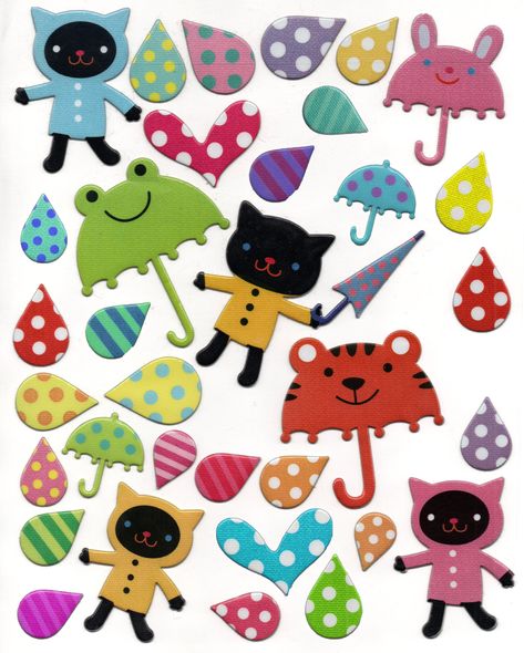 Rainy Umbrellas Cat Puffy Glitter Stickers Purikura Stickers, Scrapbook Stickers Printable, Puffy Stickers, Glitter Stickers, Digital Stickers, Art Accessories, Cool Stickers, Cat Stickers, Sticker Collection