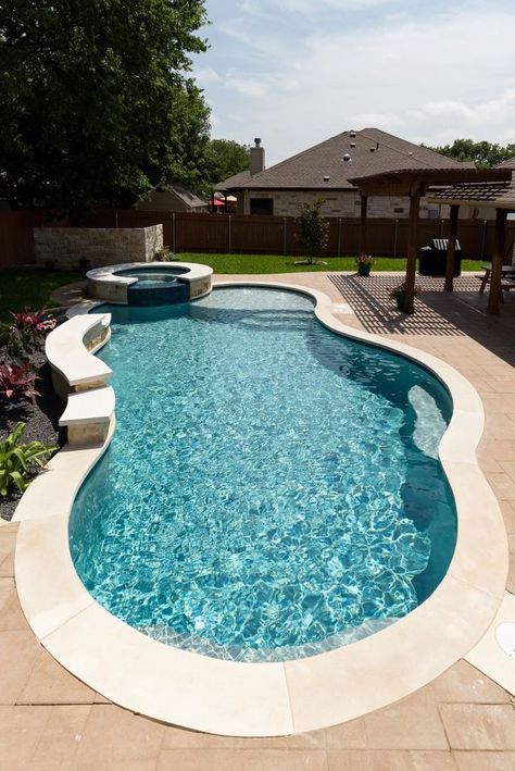 QuartzScapes Regular Series Mariner Blue | NPT Pool Finishes Outdoor Ideas With Pool, Free Form Pool With Hot Tub, Free Form Pools With Spa, Smaller Pool Ideas, Basic Pools Backyard Inground, Small Backyard Inground Pool Ideas, Budget Friendly Pool Ideas, Backyard Pool Designs Budget, Inground Pool Ideas For Small Yards