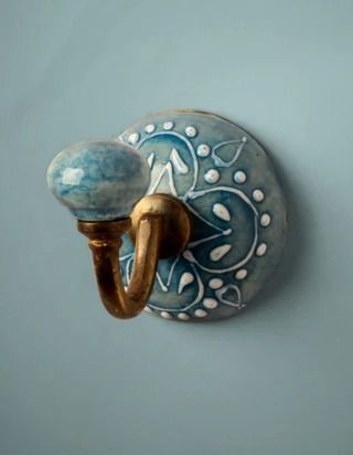 Knobco - Etsy Ceramic Hooks, Hand Towel Hook, Blue Bathroom Walls, Small Crafts, Decorative Wall Hooks, Entryway Kitchen, Clay Wall, Blue Pottery, Decorative Hooks