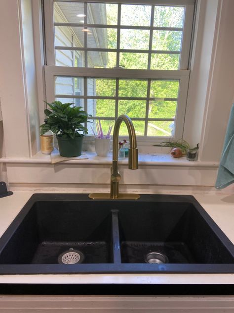 Black Kitchen Sink With Gold Faucet, Black Sink With Gold Faucet, Black Kitchen Sink Gold Faucet, Black Overmount Kitchen Sink, Black Sink Brass Faucet, Black Sink Golden Faucet Kitchen, Black Undermount Sink, Stainless Steel Undermount Sink Black Faucet, Black Bar Sink With Gold Faucet