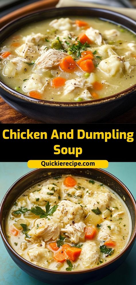 This Chicken and Dumpling Soup is a hearty and comforting classic, perfect for chilly days. With tender chicken, fluffy dumplings, and a flavorful broth, it’s a meal that warms you from the inside out. Ingredients: 2 cups cooked, shredded chicken 4 cups chicken broth 1 cup flour (for dumplings) 1/2 cup milk (for dumplings) A cozy, satisfying soup that’s the ultimate comfort food Home Made Dumplings Recipe, Creamy Chicken And Dumpling Soup, Garlic Dumplings, Buttermilk Dumplings, Chicken And Dumpling Soup, Creamy Chicken And Dumplings, Cozy Dinners, Dumpling Soup, Fitness Recipes