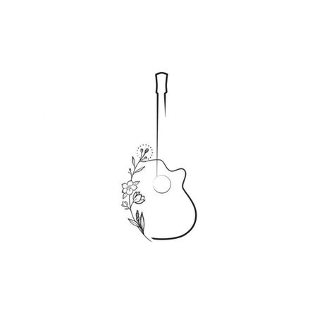 Simple Acoustic Guitar Tattoo, Guitar Memorial Tattoo, Minimalist Guitar Tattoo, Bass Guitar Tattoo, Simple Guitar Tattoo, Guitar Tattoo Ideas, Music Lover Tattoo, Acoustic Guitar Tattoo, Guitar Tattoo Design