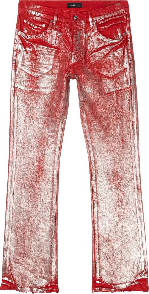 Buy PURPLE BRAND Silver Foil Flare Jeans 'Red' - P004 SFFR124 | GOAT Bday Dinner, Metallic Jeans, Purple Jeans, Soul Searching, Brand Ideas, Printed Pants, Paint Finishes, The Purple, Custom Paint