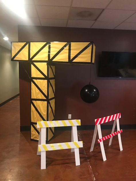 Construction Bible School Theme, Diy Construction Decorations, Vbs Construction Decorations, Construction Room Transformation, Construction Pep Rally, Construction Trunk Or Treat, Construction Vbs Decorations, Concrete And Cranes Vbs Decorations, Construction Props