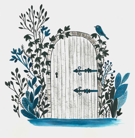 Spell Ideas, Secret Garden Door, Garden Illustrations, Illustration Poses, Creative Drawings, Garden Tattoos, Garden Illustration, Garden Drawing, The Secret Garden