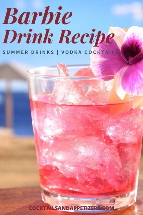 Barbie cocktail recipe for a pink party drink for movie night. Vodka, Schnapps and fruit juices mix together for a fun and easy Barbie drink you will love! Delicious summer drinks that are so easy to make! Pink Party Drink, Barbie Inspired Cocktails, Barbie Drink Alcohol, Pink Barbie Drink Alcohol, Pink Barbie Cocktails, Pink Party Drinks, Pink Alcoholic Drinks, Barbie Drink, Achololic Pink Drinks