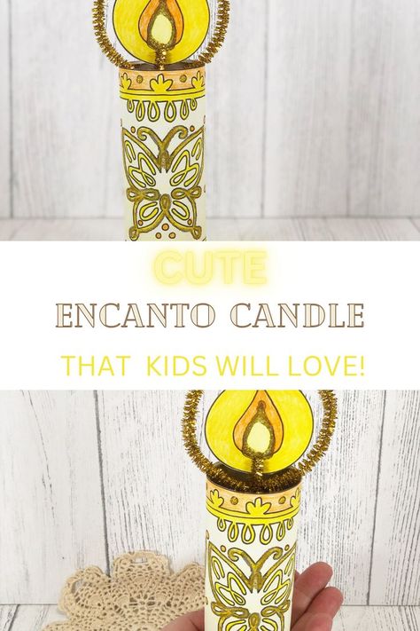 Learn how to make an Encanto candle that kids will love!! This easy toilet roll craft features the cute Encanto candle design. Easy crafts for kids with free printable template. Encanto Crafts, Toilet Paper Roll Candles, Encanto Candle, Candle Template, Madrigal Family, Rolled Candles, Candle Pattern, Toilet Roll Craft, Candle Design