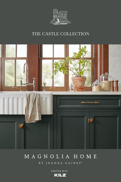 This timeless pantry features two new paint colors from Magnolia Home by Joanna Gaines® Paint. Explore the full room on our blog. Magnolia Paint Colors, Joanna Gaines Paint Colors, Joanna Gaines Paint, Magnolia Homes Paint, Magnolia Paint, Cabinet Paint Colors, Green Cabinets, Furniture Paint, The Cabinet