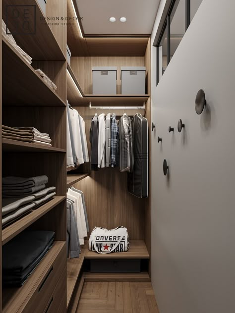 DE&DE/Fusion apartment on Behance Narrow Closet Design, Narrow Closet, Dressing Room Closet, Walking Closet, Walk In Closet Design, Closet Design Layout, Closet Renovation, Closet Layout, Wardrobe Room