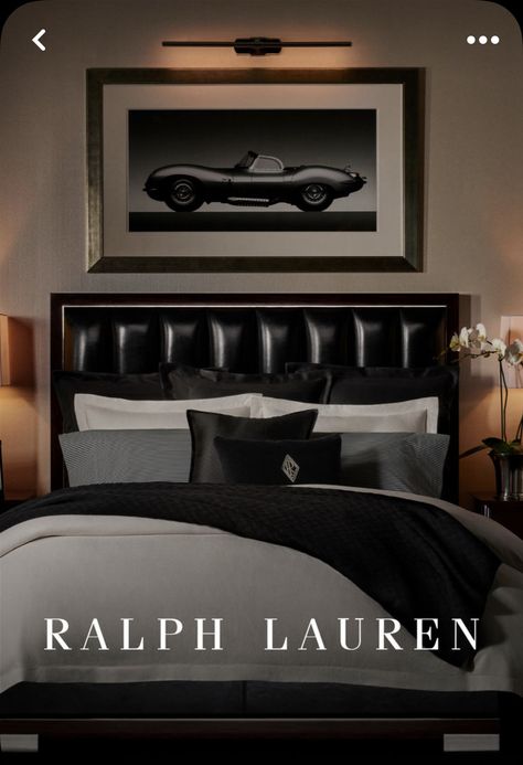 Ralph Lauren Bedroom, Dark Deco, Modern Penthouse, Ralph Lauren Bedding, Super King Duvet Covers, Wall Panels Bedroom, Makeover Bedroom, Rectangular Cushion, Masculine Design