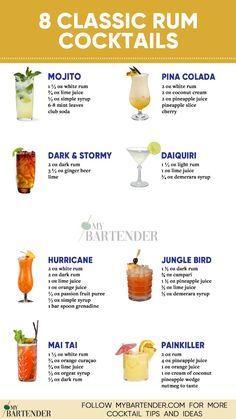 Mix Drinks Alcoholic Recipes, Fruity Rum Drinks Easy, Homemade Cocktails Recipes, Classic Rum Cocktails, Cocktail Mixers Recipes, Popular Drinks To Order At A Bar, Rum Drinks Easy Cocktails, Drinks With Rum, Mixed Drinks Alcohol Recipes