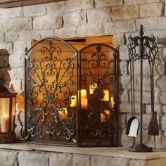 Candle fireplace Royal Fireplace, Painting A Fireplace, Mexican Fireplace, Modern Fireplace Screen, Tuscan Fireplace, Tuscan Home Decorating, Tuscan Style Decor, Farmhouse Fireplace Ideas, Candles In Fireplace