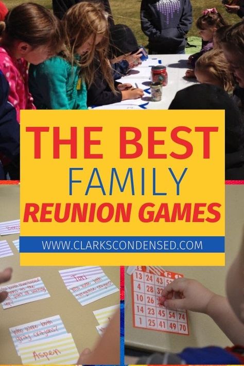 Adult Party Games For Large Groups Family Reunions, Family Reunion Games For All Ages Indoor, Family Reunion Ice Breaker Games, Family Reunion Games Indoor, Family Reunion Games For All Ages, Family Reunion Kids Games, Reunion Games For All Ages, Games For Family Reunion, Reunion Checklist