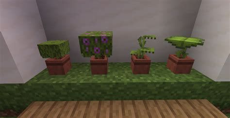 Cute Minecraft Plant Ideas, Plant Decor Minecraft, Minecraft Flower Pot Ideas, Minecraft Potted Plant, Minecraft Decorated Pot, Minecraft Plant Room, Flower Pot Minecraft, Plants In Minecraft, Flower Stand Minecraft