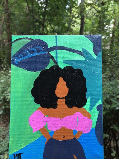 Latina Canvas Painting, Black Women Canvas Paintings, Canvas Painting Ideas Black Woman, Black Woman Canvas Art, Black Art Acrylic Painting, Self Care Painting Ideas, Painting Ideas On Canvas Black Women, Black Women Paintings, Tattoo Ideas Black Women