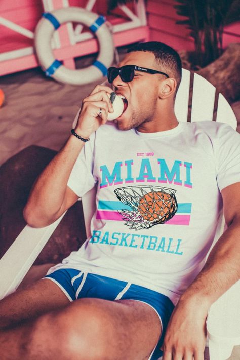 Varsity Style Miami Vice Basketball T-Shirt Miami Vice Style, Miami Basketball, Basketball T Shirt, Varsity Style, Miami Vice, Miami Heat, T Shirt Design, All Time, Shirt Design