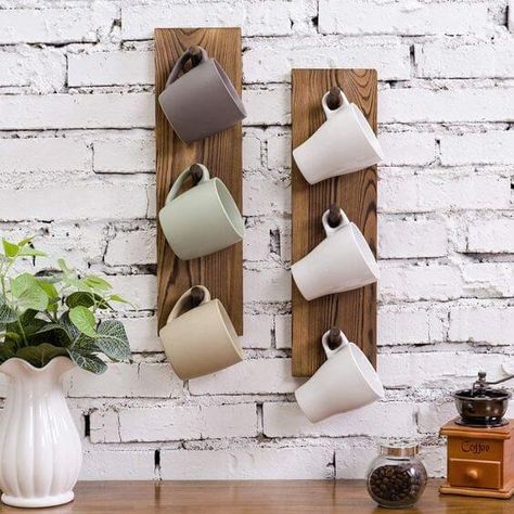 25 DIY Coffee Mug Display Ideas - 188 Dream Workplace, Burnt Wood Finish, Hanging Mugs, Coffee Mug Display, Mug Storage, Cup Rack, Wood Mug, Coffee Mug Holder, Rustic Mugs