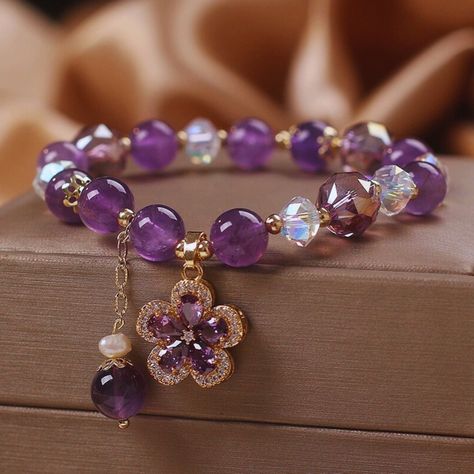 Flower Bracelet For Women/Ladies Floral Beads Bracelet/Girls Natural Crystal Bracelet/Purple Amethyst Bracelet/Handmade Jewelry/Gift For Her Add this stunning bracelet to your collection or gift it to someone special. We Offer Gift packaging🎁 SHIPPING✈️ Shipping is free worldwide. Your item should arrive within 7-15 days after order is complete. REFUNDS↩️ Your satisfaction is important to me. If you're not completely happy with your purchase, please contact me before leaving a negative review. Amethyst Jewelry Bracelets, Bracelets Crystal Beads, Purple Bracelet Aesthetic, Floral Bead Bracelet, Handmade Bracelets Tutorial, Purple Beaded Bracelets, Amethyst Bracelet Beads, Crystal Bead Jewelry, Bracelets Design