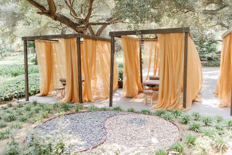 Golden Door Spa, Outdoor Massage, Mobile Spa, Mobile Massage, Golden Door, Massage Studio, Orange Curtains, Retreat Ideas, Quiet Beauty