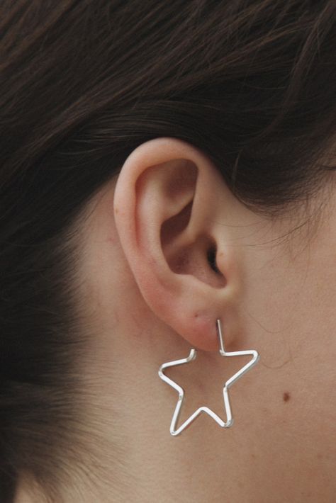 Sterling Silver Star Earrings, Boho Silver Earrings, Star Hoop Earrings, Silver Star Earrings, Earrings Minimal, Hoop Earrings Silver, Stacked Earrings, Fine Silver Jewelry, Circle Earrings Studs