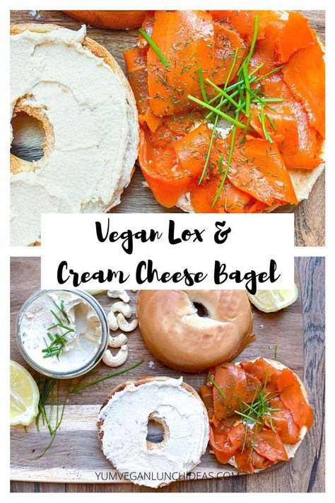 Vegan Bagel Sandwich, Lox And Cream Cheese, Vegan Cashew Cream, Bagel Sandwich Recipes, Vegan Cream Cheese Recipe, Lox Bagel, Cream Cheese Bagel, Bagel Recipes, Cashew Cream Cheese