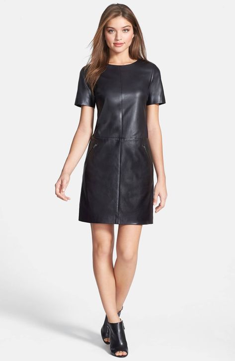 women Genuine Lambskin Celebrity Leather Dress Plus Size Custom Made Leather Dress Outfit, Black Leather Dress, Mixed Media Dress, Leather Dresses, Pink Peonies, Leather Dress, Nordstrom Dresses, Leather Fashion, Shift Dress