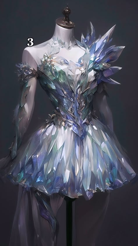 Bird Fashion Design, Crystal Core Aesthetic Outfit, Lightning Inspired Fashion, Crystal Dress Aesthetic, Crystal Inspired Fashion, Runway Fashion 2024, Crystal Outfits, Elements Outfit, Ice Outfit