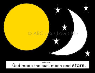 Sun Moon Stars God Created The Sun Moon And Stars Craft, Day 4 Creation Craft Sun Moon, God Made The Sun Moon And Stars Craft, Craft Sun, Seven Days Of Creation, Gospel Project, Books Coloring Pages, Abc Preschool, Chapel Ideas