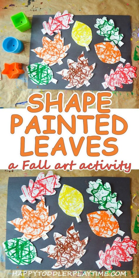 Shape Painted Leaves - HAPPY TODDLER PLAYTIME Fall Process Art, Pumpkins Aesthetic, Fall Activities For Toddlers, Pumpkins Ideas, Fall Crafts For Toddlers, Painting Leaves, Fall Lesson Plans, September Crafts, Painting Pumpkins