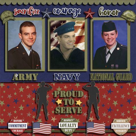 Army Scrapbook Layouts, Military Scrapbook Layouts, Military Scrapbook, Heritage Scrapbook Pages, Military Branches, Preserving Memories, Military Medals, Paper Scraps, A Soldier