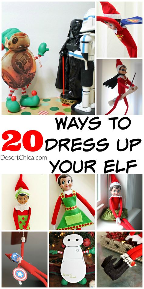 Looking for a way to dress up your elf on the shelf? Check out these 20+ Elf on the shelf costume ideas! Elf On The Shelf Dress Up, Elf On The Shelf Costume, Diy Elf On The Shelf, Diy Elf Costume, Diy Elf, Elf Shenanigans, Elf On Shelf, Sleigh All Day, Elf Antics