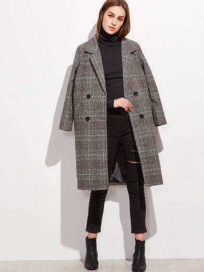 Glen Plaid Double Breasted Coat PLCO DGTU Plaid Trench Coat Outfit, Long Grey Coat Outfit, Checked Coat Outfit, Plaid Coat Outfit, Plaid Coat Women, Double Breasted Coat Women, Coat Outfit Casual, Tartan Coat, Checkered Coat